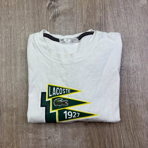 Lacoste Mens White Pennants L Badge Logo Casual Regular Fit T-Shirt Size Small - Picture 1 of 12